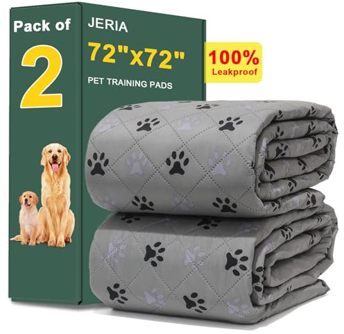 JERIA 2 Pack 72x 72 Waterproof Non Slip Wee pad，Reusable Washable Pee Pads for Dogs，Absorbent and Leakproof Training Mats for Potty, Bed, Sofa, Potty Training