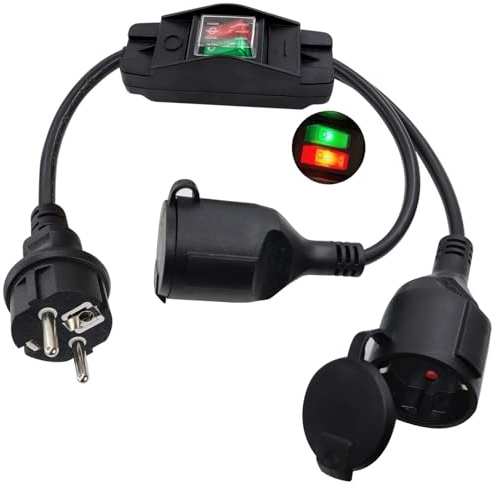 HuaLiSiJi Schuko Verlängerungskabel mit Schalter 16A 250V Schuko y Kabel Verlängerungskabel Kurz Schutzkontakt verlängerungskabel IP44, für Außen Oder Innenbereich (Schwarz 1.5m)