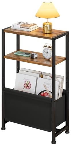 Uptyia Mesa Auxiliar De 3 Niveles para Espacios Pequeños,Mesa Auxiliar Estrecha con Cesta de disposición Oxford,mesitas de Noche Estrecha,Negro,40x18x65cm