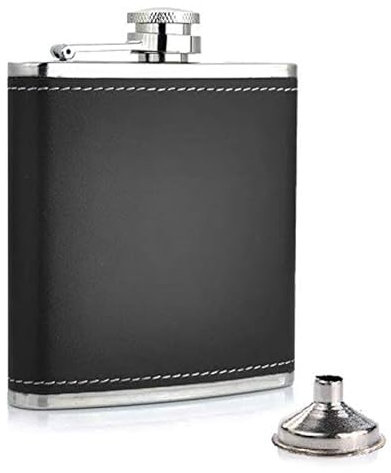 IMTRA FASHION Flasque De Poche En Acier Inoxydable Et Cuir Pour Boissons Alcoolisées Vin Whisky 200 Ml