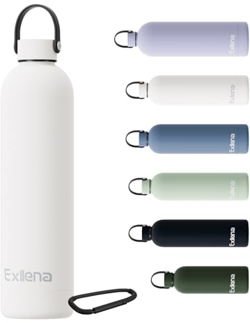 Exllena Borraccia Termica 750 ml con Maniglia e Moschettone - Bottiglia Termica 750ml Mantenere Calore/Freddo - Senza BPA - 100% A Tenuta Stagna per Escursioni, Campeggio, Viaggi...(Bianco)