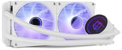 NOX XTREME PRODUCTS HUMMER M-240 – Refrigeración líquida ARGB para Intel y AMD, 2 ventiladores 120 mm PWM, bomba con base de cobre y efecto espejo infinito, radiador doble de aluminio, blanco