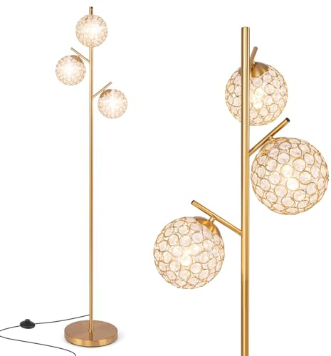 RELAX4LIFE Stehlampe Wohnzimmer, Standleuchte 3 flammige, inkl. Fußschalter, Höhe: 169 cm, Fassung: E27, ohne Leuchtmittel, Stehleuchte Gold, für Schlafzimmer, Büro, Hotel