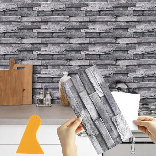 12 adesivi per piastrelle da cucina con 1 piccolo raschietto, effetto mattone, adesivi per piastrelle autoadesivi, per cucina, bagno