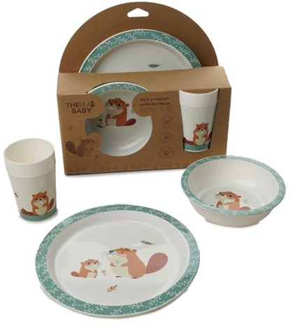THERMOBABY - Coffret Repas Castor - Ensemble Repas pour Enfant avec Assiette, Gobelet et bol - Idéal à offrir - Pratique et Design - Passe au Micro-Ondes - Coffrets Repas Pour Enfant sans BPA