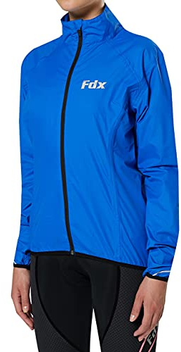 FDX Cycling Jacket Women - Waterproof Taped Seams Breathable Lightweight Cycle Rain Tops - High Visibility Full Sleeves Reflective Jersey - Windproof Coat for Riding, Running Blu, Large