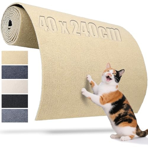 TXXATX Selbstklebend Kratzmatte 240x40 cm Katze Kratzbrette Kratzwand Khaki Kratzteppich Kratzschutz Sofa Katze für DIY Kratzbretter Katzen Katzenturm Wand Möbel