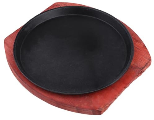 TOGEVAL Poêle à Fajitas Fonte Plaque Ronde Pour Barbecue Avec Plateau Bois Poêle à Steak Pour Cuisinière à Induction