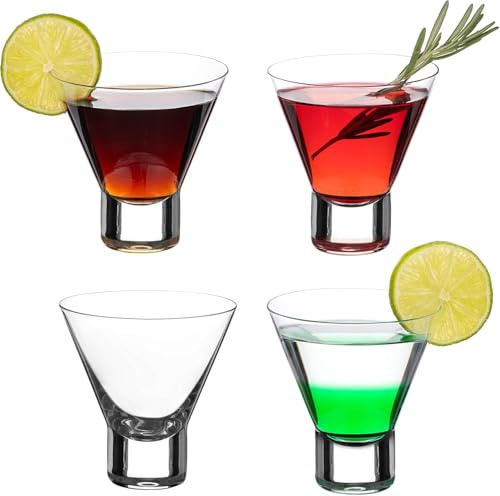DUJIAOSHOU Set di 4 bicchieri da cocktail Martini - Bicchieri di cristallo senza stelo per cocktail Martini