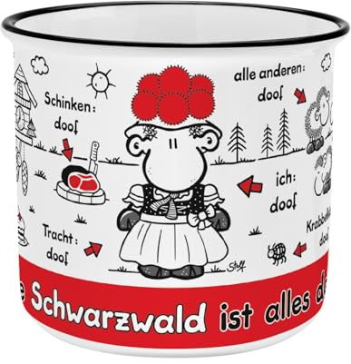 Sheepworld Tasse mit Spruch Ohne Schwarzwald ist alles doof | Kaffeetasse, New Bone Porzellan, 35 cl | Geschenk Freunde, lustiges Geschenk | 61527