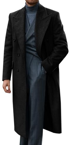 Runcati Mens Wool Blend Casual Trench Coat Notched Collar Lapel Long Jacket Peacoat Double Breasted Classic Winter Overcoat