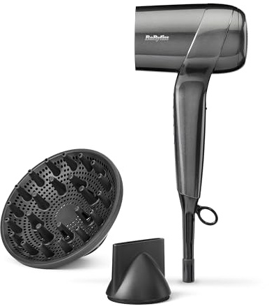 BaByliss Titanium Shine Phon Capelli - NUOVO 2025, Diffusore per Asciugacapelli, Potente e Compatto, Ergonomico, Ionico Anti-Crespo, 3 Impostazioni di Calore e 3 di Velocità, Argento, D6200DE