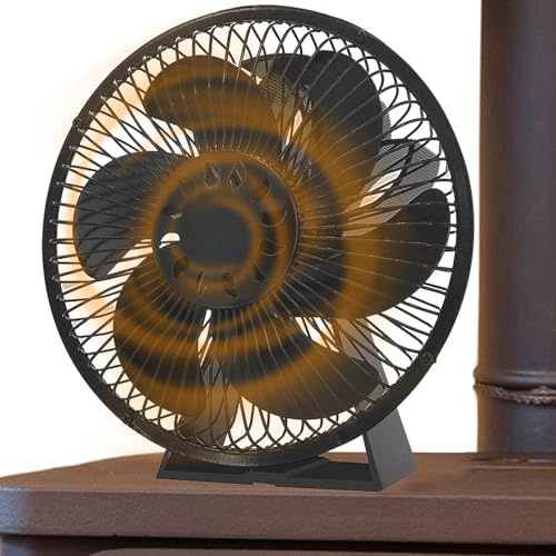 Ventilador de estufa chimenea leña 6 aspas con tapa,Ventilador Termodinámico para Quemadores Chimeneas, Protección Ambiental y Ventiladores Al