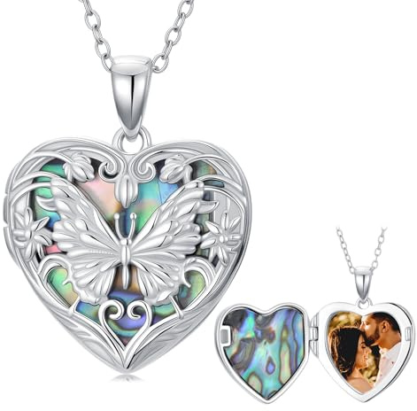 Shusukue Medallón de plata de ley 925 para mujer con forma de corazón, para abrir fotos, cadena de 45 – 50 cm, regalo para San Valentín y Día de la Madre para mujeres, 45.7 cm, Plata esterlina, No es