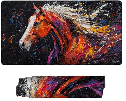 Large Game Tapis de Souris Le Cheval coloré avec Base en Caoutchouc Antidérapant Extended XXL Long Clavier Pad de Table Grand Tapis Souris, pour Personnel Bureau, Accessoires Gaming 100 x 50 cm k-58