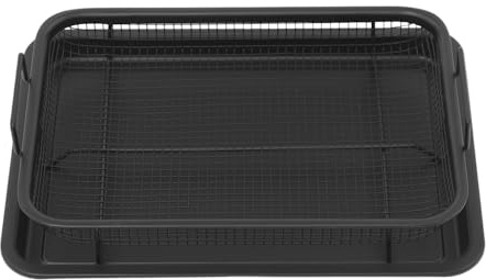 TFGXUE Teglia da forno con griglia di raffreddamento, Baking Tray, rettangolare, 32,5 x 24,5 x 5,2 cm, teglia da forno classica con manico, telaio per forno e forno (nero)