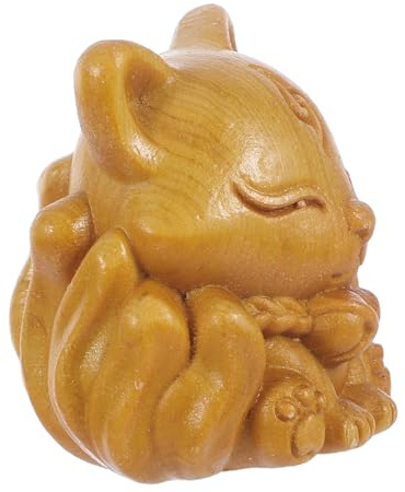 SHINEOFI Handgeschnitzte Holzskulptur Fuchs Dekoration Robust als Schreibtisch Deko für Büro und Kinderzimmer in Braun Kunstvolle Tierfigur