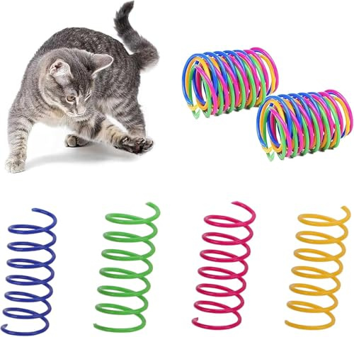BOBITALK 40 Stück Katzenspielzeug Spirale, Farbiger Kunststoff Spirale Spielzeug, BPA-freies Frühling Katzenspielzeug Set, Interaktives Spielzeug für Katzen, für Haustiere zum Spielen (4 Farben)