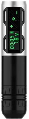 Penna per tatuaggi con ricarica wireless, con motore a tazza cava e azionamento diretto RCA, strumento per tatuaggi con display a LED (argento)