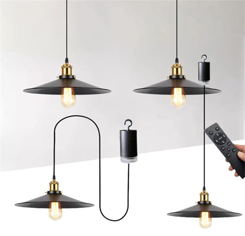 Lámpara colgante con control remoto que funciona con pilas, lámpara colgante inalámbrica para cenador, pérgola, porche, patio, luces de techo con batería para interiores y exteriores, fácil de
