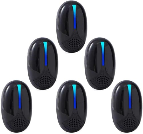 Upgraded Ultrasonic Repeller Pest Indoor, Mouse Traps Repellent Insect Plug in, Pest Control Ant,Roach,Rodent, Mouse, Bugs, Mosquito, Spider, for Home, Office, Warehouse 6 Packs, Black