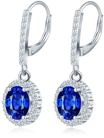 MicLee Orecchini da donna in Argento 925, Cerchi a chiusura francese con ciondolo di pietre preziose blu, Orecchini pendenti lunghi con zirconi ovali, Gioielli moda da matrimonio quotidiano