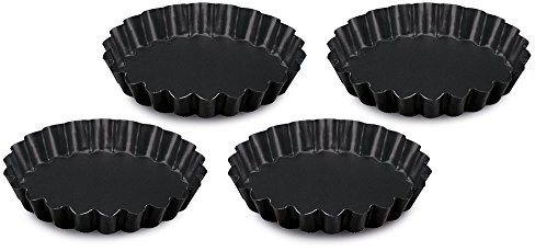 Guardini, Set di 4 stampi crostatine Ø 12 cm, Acciaio con rivestimento antiaderente, Nero, Made in Italy, Linea Gardenia