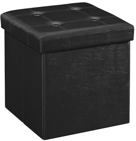 SONGMICS Tabouret Pouf Coffre Boîte de Rangement Repose-Pied Cube Siège Pliable Gagner de l'espace Noir 38 x 38 x 38 cm LSF30B