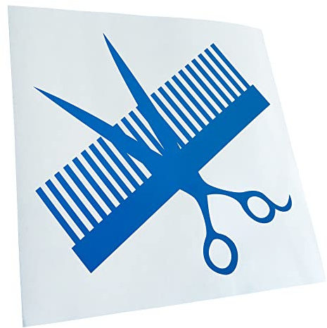 Kiwistar - Autocollant - Peigne & Ciseaux 11 x 11 cm - bleu - G10 - Pour voitures, vélos, véhicules, motos, cyclomoteurs, tuning, vitres arrière