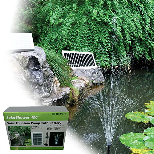 PondXpert SolarShower 400 Solar Pond Pump with Battery and LED Lights.NEW Lithium Battery. Attractive Solar Fountain.