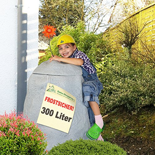 REGENTONNE REGENFASS FELS 300l - FROSTSICHERES, LANGLEBIGES Regenfass mit stabilem Deckel und Wasserhahn (Stein-grau)