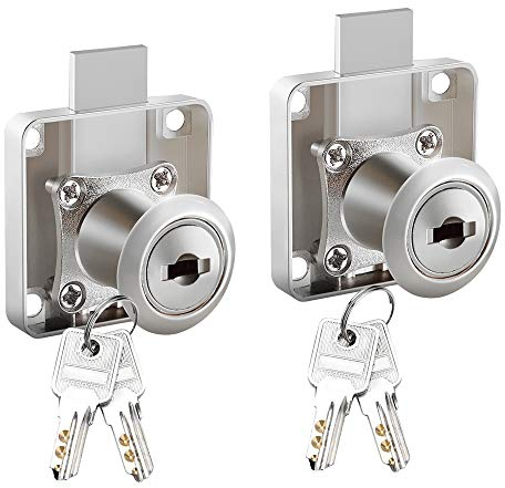 KiKiHong 2 Stück Schubladenschloss Möbelschloß Zylinder-Möbelschloss Aufschraubschloss mit Schlüssel Set für Schubladen & Schränke, Zink-Legierung