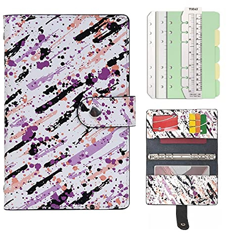 Wonderpool Spiral Leder Tagebuch Ringbuch Nachfüllbarer 6 Löcher Binder Notizbuch Loseblatt Muster Einband Portfolio mit Innentaschen-100g dickes Papier für Schule Arbeit Reisen (Tinte, A6)