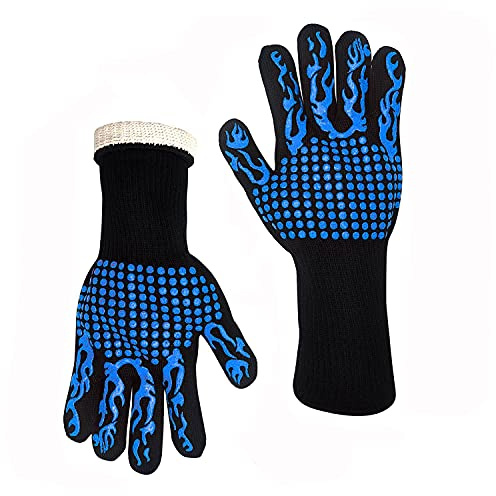 Lichi 2 Stück Grillhandschuhe, hitzebeständig, hohe Temperaturen, 800 ℃, schwer entflammbar, feuerfest, Grill, Wärmeisolierung, Silikon, Mikrowelle, Ofenhandschuhe – Blau