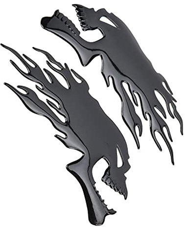 Stickers Casque Moto, Lot De 2 Autocollants Universels Pour Réservoir De Gaz, Motif Tête De Mort De Flamme, 150 X 65 Mm 3d Étanches Pour Décorations (B (Noir)