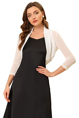Allegra K Mesh Sheer Cardigan for Women 3/4 Sleeve Cropped Bolero Shrug