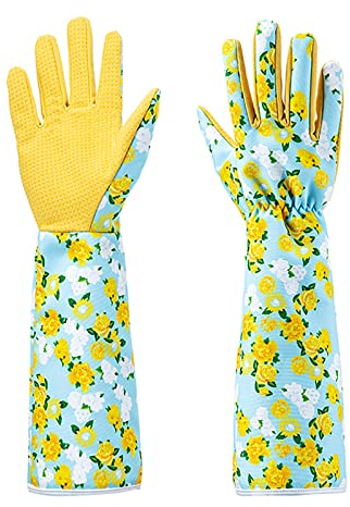 Gmjay 1 Paare Gartenarbeitshandschuhe Damen Lange Ärmel Stulpe Arbeitshandschuhe Multicoloured Drucken Gartenhandschuhe Rose Pruning Dornenfeste Stichfeste,Yellow,one Size