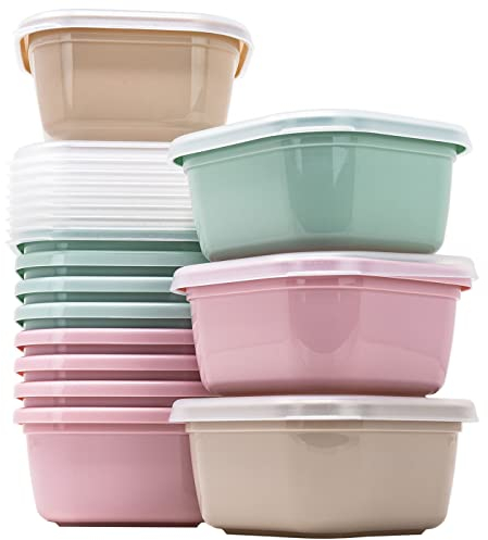 QILZO Confezione da 12 contenitori in plastica da 300 ml per alimenti, senza BPA, adatti per microonde e lavastoviglie, congelatore, contenitori con coperchio