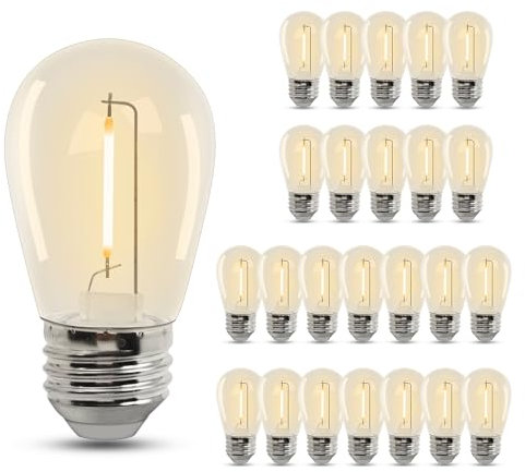 BESLAM S14 Ampoules à filament LED 1W, Ampoule Edison en plastique Blanc Chaud 2200K équivalente à 20W, culot E27 60lm pour guirlande lumineuse extérieure étanche, lot de 25