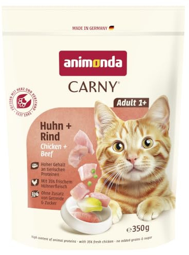 animonda Carny Katzen Trockenfutter Huhn + Rind (1 x 350 g), Trockenfutter für ausgewachsene Katzen, Katzenfutter ohne Getreide und Zucker, Katzentrockenfutter mit 65 % Fleisch