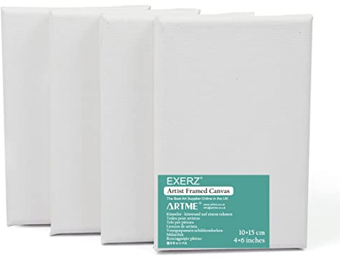 EXERZ Keilrahmen Leinwand 10x15cm 4 Stück - Leinwand Gerahmte Kunstleinwände/ 280GSM/ Vorgespannt 100% Baumwolle/dreifach grundiert/Ohne Säure/mittelkörnig / 1.7cm dick