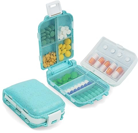ACWOO Portapillole Settimanale, 1 Pezzi Pillole Organizzatore con 8 Scomparti, 3 Strato Portapillole da Viaggio Portatile Portapillole Portare Portare Vitamine, Olio di Pesce e Farmaci