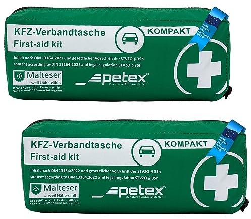 PETEX Verbandtasche Kompakt, 2er Set, Inhalt nach DIN 13164:2022, grün