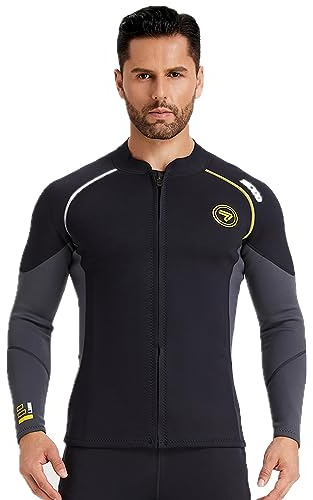 Våtdräkt topp män och kvinnor 1,5 mm/3 mm neopren våtdräktsjacka, främre dragkedja långärmad dykardräkt för simning, snorkling, dykning, surfing (3 mm-svart, 3XL)