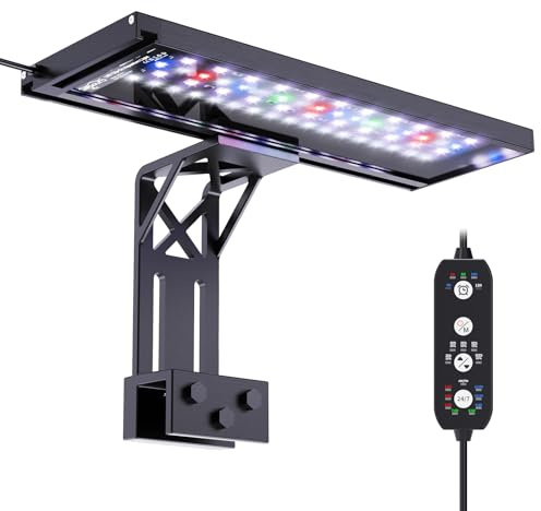 SEAOURA Clip On Aquarium Light for Plants-24/7 Cycle Fish Tank Light with Timer, Full Spectrum+7 Colors Mode, Auto On/Off, Adjustable Brightness and Height, 20W (12inch for 12-20 inch Tank)