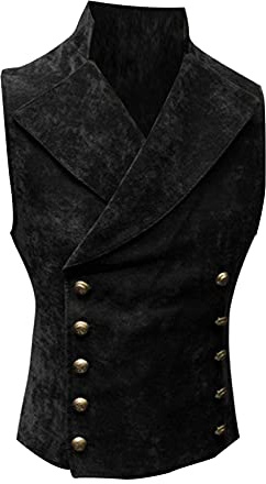 UnoSheng Chaleco para hombre negro vintage traje cruzado - chaleco de traje renacentista para hombre retro elegante chaleco clásico medieval steampunk chaleco slim fit victoriano chaleco de equitación