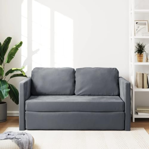 SECOLI Soffa med sovfunktion, bäddsoffa med sänglåda, golvsoffa med sovfunktion, 2-sitsig stoppad soffa. Modern soffa, sängsoffa, liten, mörkgrå