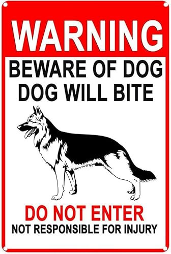 Horienteeon Metall Aluminium Schild Deutscher Schäferhund Warnschild Warnung Vorsicht Dog Tag Metall Aluminium Schild Mode Dekoration 20x30cm