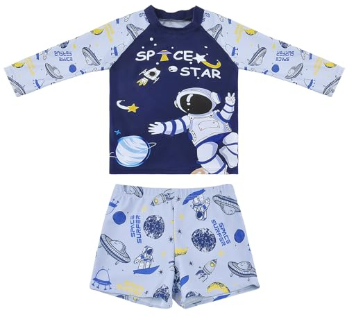 Trendiga pojkar långärmade baddräkter rashguard set baddräkt solskydd simkläder för 2–12 år, La526-grå, 10-12 år