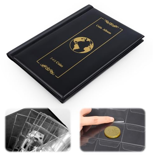 VFANDV Münzsammlung Album, 340 Stück Münzen Aufbewahrung Münzhalter Buch Münzlager Album Geld Penny Tasche für Geldwährung & Pfennige & Penny & Viertel